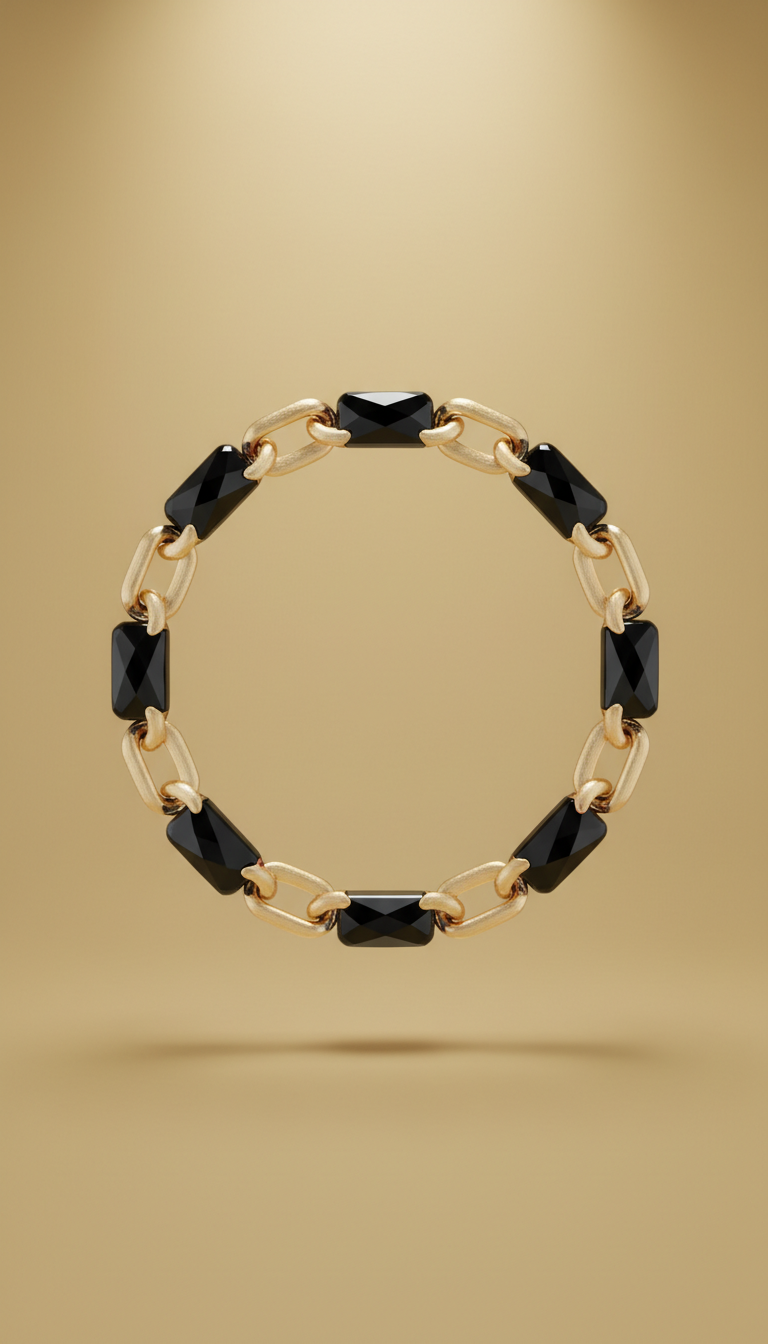 Onyx link bracelet with geometric clasp