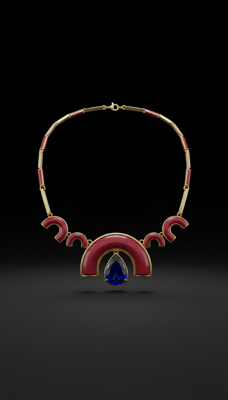 Crimson arc necklace with gemstone accent